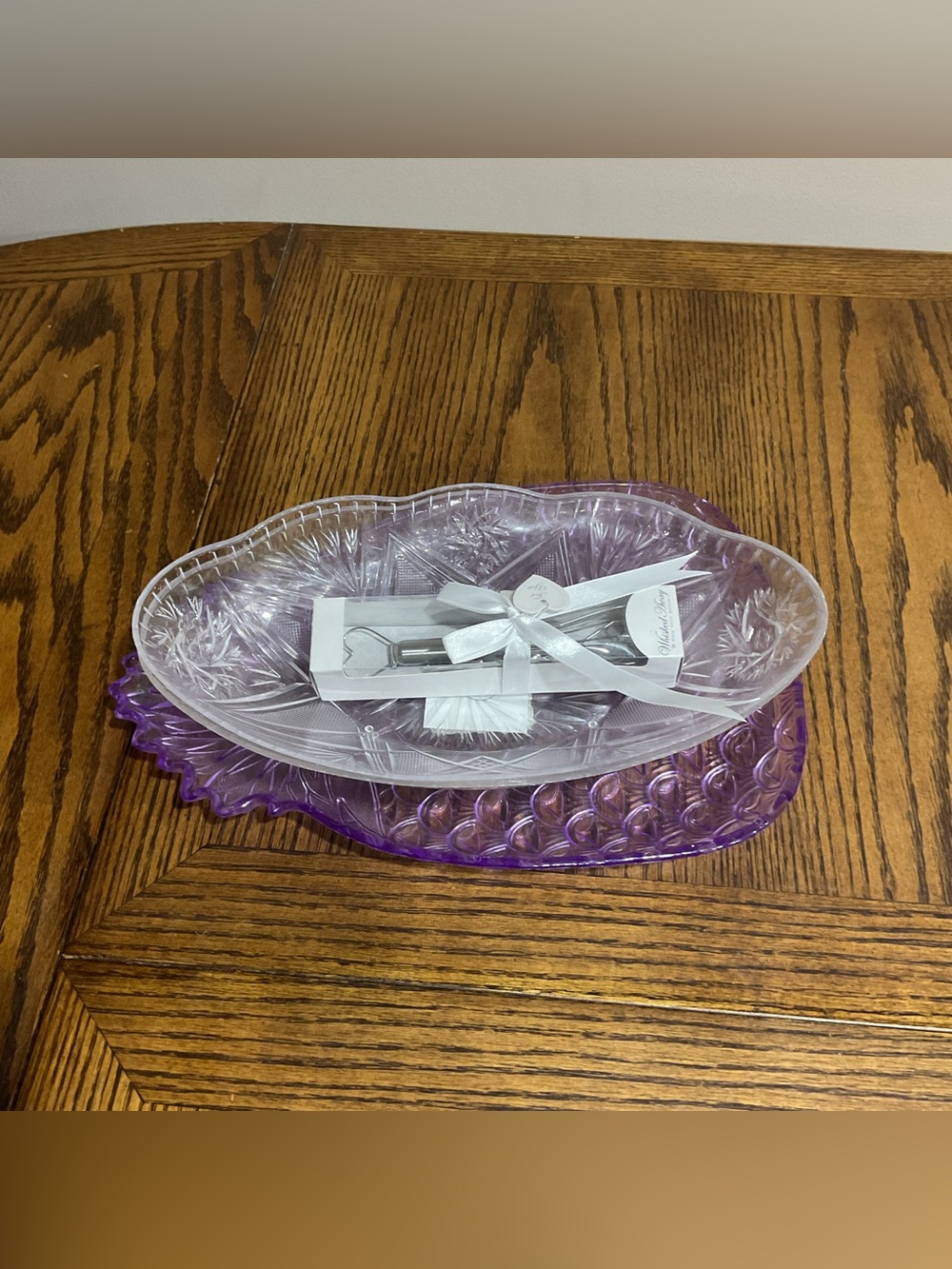 Purple Plastic Pineapple Serving Tray, 2 Clear Plastic Oval Bowls & Small Whisk